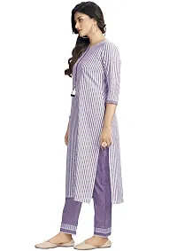 Glomee Women's Formal Striped Pure Cotton Women Gathered Kurta with Round Neck and 3/4 Sleeves-thumb3