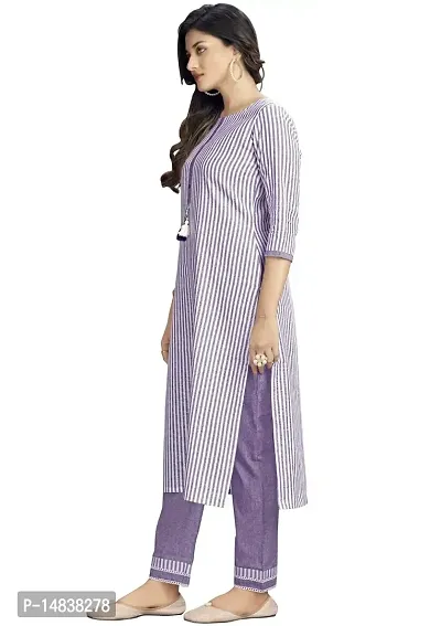 Glomee Women's Formal Striped Pure Cotton Women Gathered Kurta with Round Neck and 3/4 Sleeves-thumb4