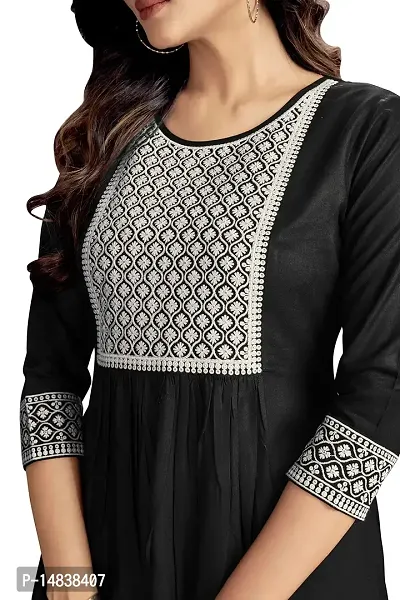 Black Viscose Rayon Embroidered Kurtas For Women-thumb5