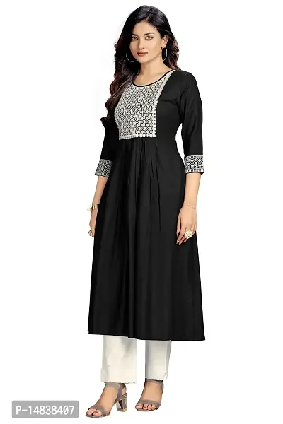 Black Viscose Rayon Embroidered Kurtas For Women-thumb0