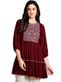 Glomee Flared Pure Viscose Rayon Gathered Embroidered Women?s Tunic_1 Top-thumb4