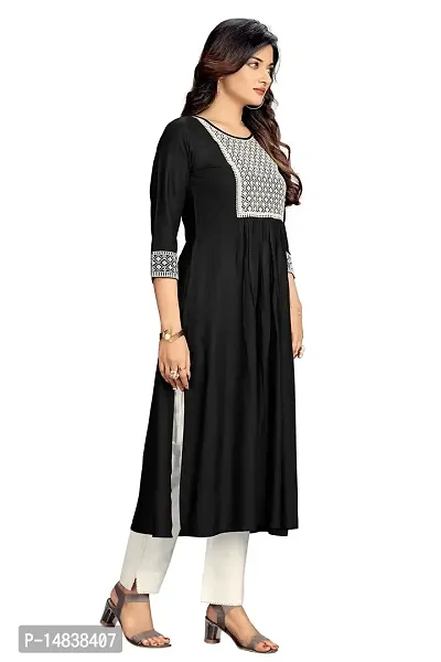 Black Viscose Rayon Embroidered Kurtas For Women-thumb3