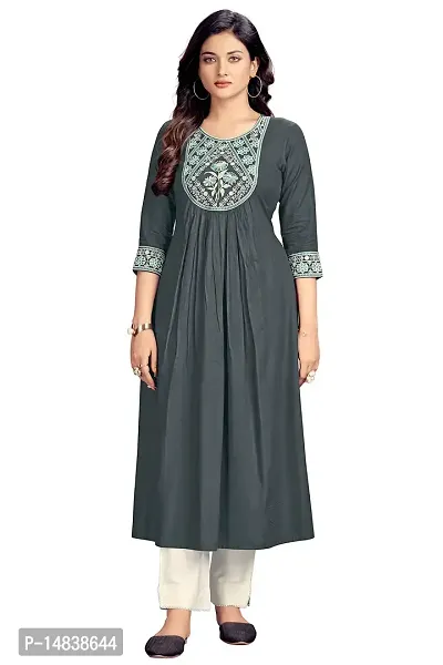 Grey Viscose Rayon Embroidered Kurtas For Women