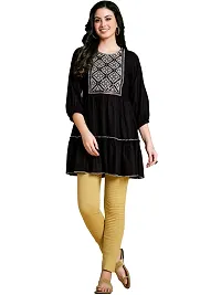 Glomee Flared Pure Viscose Rayon Gathered Embroidered Women?s Tunic_1 Top-thumb3