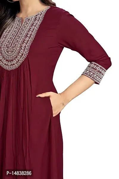 Glomee Rayon Embroidered Naira Cut Kurta for Women (S - 3XL) (XXX-Large, Maroon)-thumb3