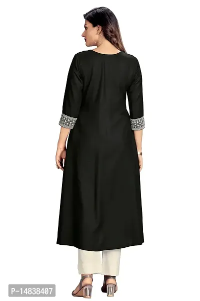 Black Viscose Rayon Embroidered Kurtas For Women-thumb2