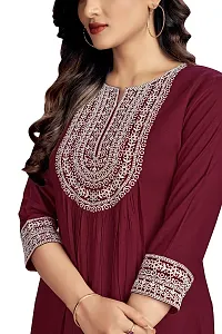 Glomee Rayon Embroidered Naira Cut Kurta for Women (S - 3XL) (XXX-Large, Maroon)-thumb1