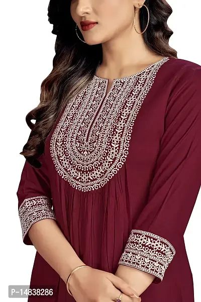 Glomee Rayon Embroidered Naira Cut Kurta for Women (S - 3XL) (XXX-Large, Maroon)-thumb2