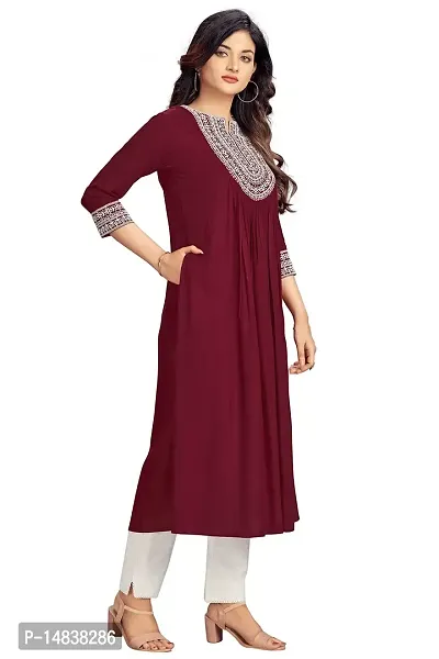 Glomee Rayon Embroidered Naira Cut Kurta for Women (S - 3XL) (XXX-Large, Maroon)-thumb5