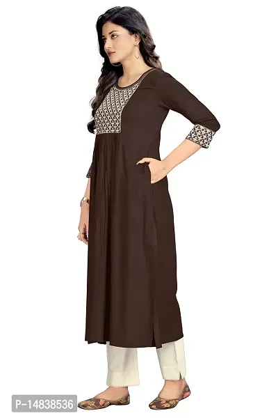 Coffee Viscose Rayon Embroidered Kurtas For Women-thumb3