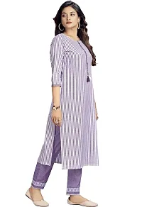 Glomee Women's Formal Striped Pure Cotton Women Gathered Kurta with Round Neck and 3/4 Sleeves-thumb1