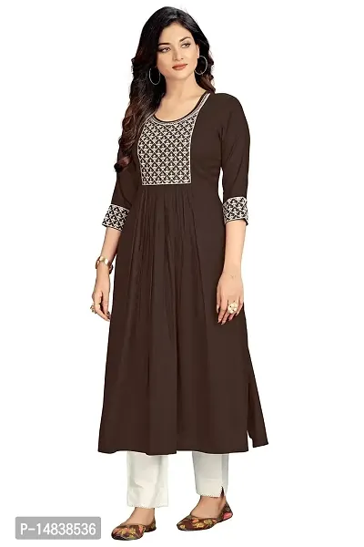 Coffee Viscose Rayon Embroidered Kurtas For Women