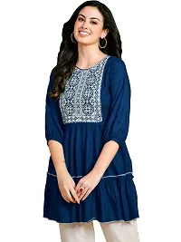 Glomee Flared Pure Viscose Rayon Gathered Embroidered Women?s Tunic_1 Top-thumb4