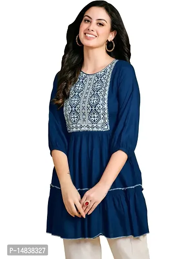 Glomee Flared Pure Viscose Rayon Gathered Embroidered Women?s Tunic_1 Top-thumb5