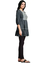 Glomee Flared Pure Viscose Rayon Gathered Embroidered Women?s Tunic_1 Top-thumb2