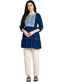 Glomee Flared Pure Viscose Rayon Gathered Embroidered Women?s Tunic_1 Top-thumb2
