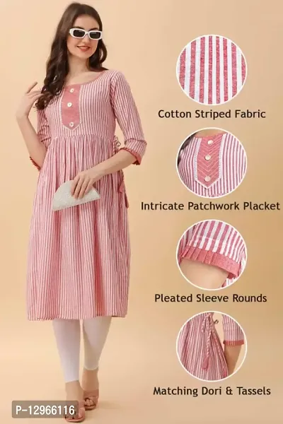 Pure Cotton Striped Women Gathered Flared Kurta