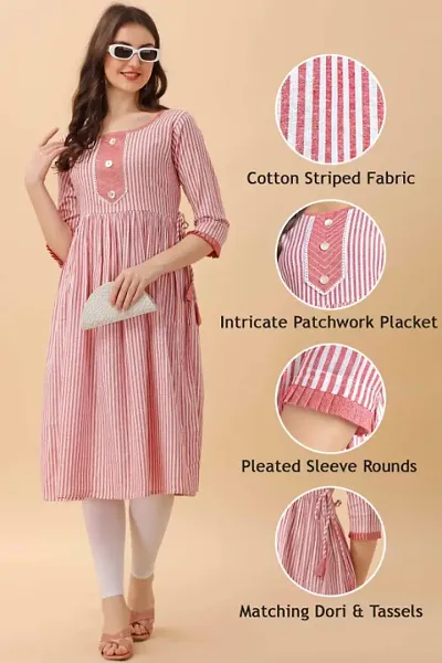 Pure Striped Women Gathered Flared Kurta