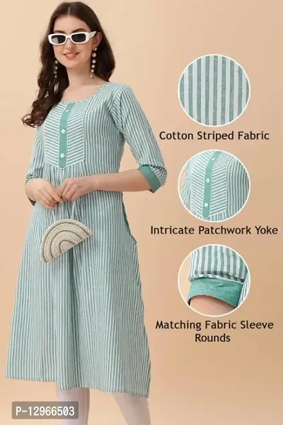 Striped Pure Cotton Womens Gathered Flared Kurta