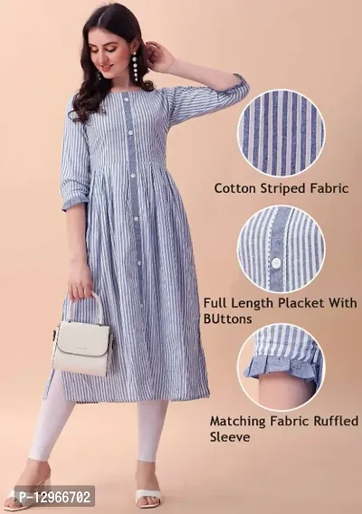 Striped Pure Cotton Women Naira Cut Kurta Set