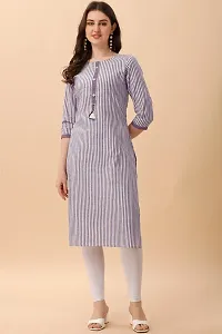 Striped Pure Cotton Women Straight Kurta with Tassels-thumb1