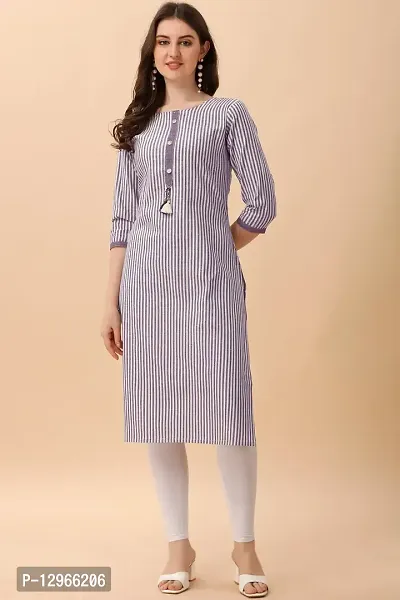 Striped Pure Cotton Women Straight Kurta with Tassels-thumb2