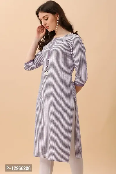 Striped Pure Cotton Women Straight Kurta with Tassels-thumb3