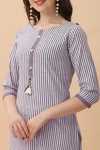 Striped Pure Cotton Women Straight Kurta with Tassels-thumb4