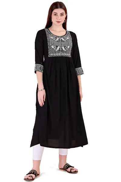 Womenrsquo;s Viscose Rayon Embroidered Naira Cut Kurta