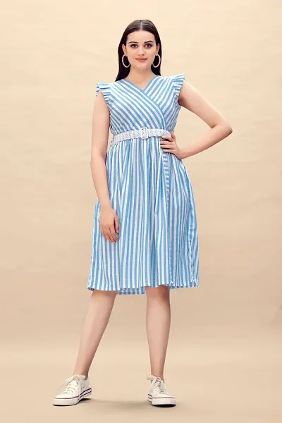 Stylish Striped Fit And Flare Dress Dress For Women