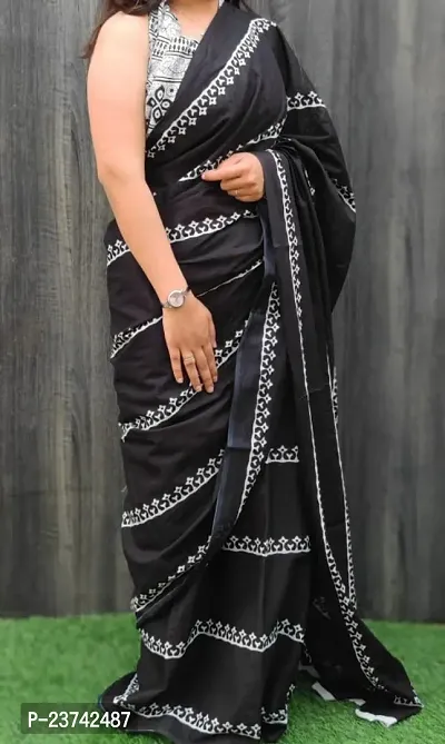 Beautiful Cotton Saree With Blouse Piece For Women-thumb0