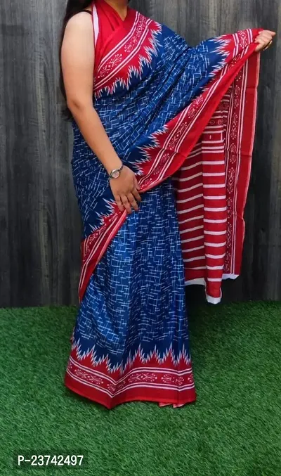 Bagru Print Traditional Cotton Saree With Unstitced Blouse-thumb0