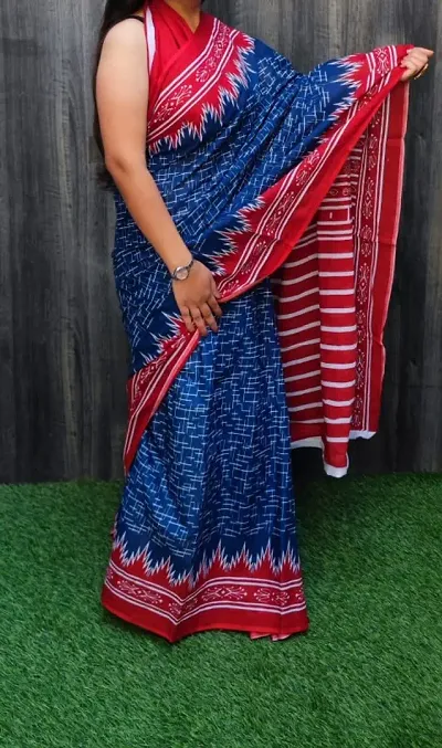 Attractive Mulmul Cotton Saree with Blouse piece 