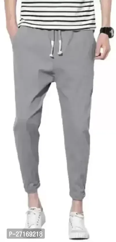 Stylish Grey Cotton Blend Regular Track Pants For Men-thumb0