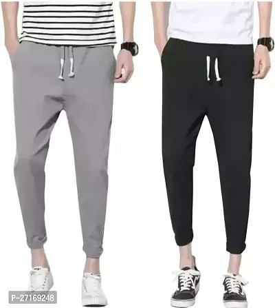 Stylish Multicoloured Cotton Blend Regular Track Pants For Men Pack Of 2-thumb0