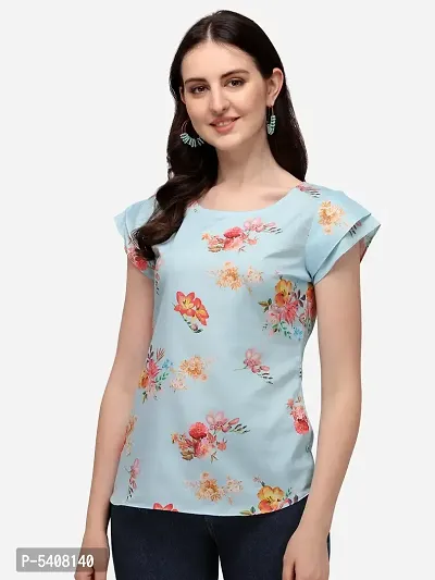 Contemporary Turquoise Polycotton Printed Tops For Women And Girls