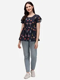 Contemporary Navy Blue Polycotton Printed Tops For Women And Girls-thumb1