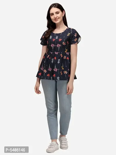 Contemporary Navy Blue Polycotton Printed Tops For Women And Girls-thumb2