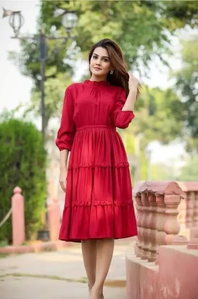 FLY FINISHING Women Solid Viscose Rayon Above Nee Full Sleeve One Peace for Girls || Rayon Stylish Frock for Women