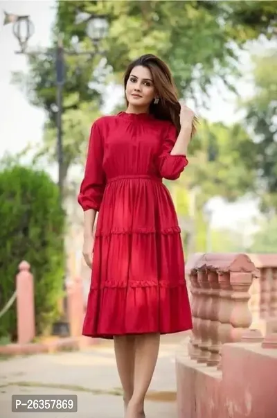 Red Rayon Long Dress-thumb3