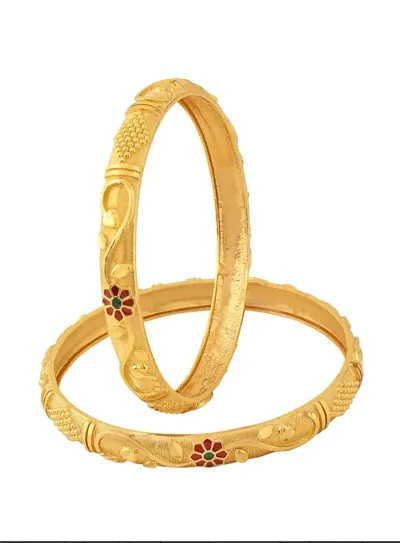 Yellow Chimes Bangles for Women Gold Toned Meenakari Touch Traditional Bangles for Women and Girls