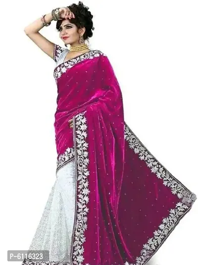 Alluring Velvet And Rasal Net Saree with Banglori Blouse piece For Women-thumb0