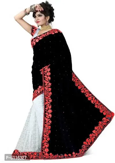 Alluring Velvet And Rasal Net Saree with Banglori Blouse piece For Women-thumb0