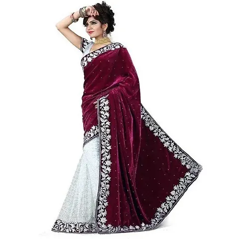 Alluring Velvet And Rasal Net Saree with Banglori Blouse piece