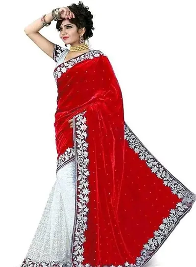 Alluring Velvet And Rasal Net Saree with Banglori Blouse piece