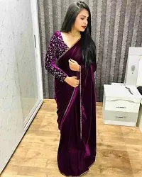 Beautiful Velvet Saree With Blouse Piece-thumb1