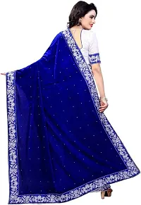 Blue Velvet Embellished Sarees For Women-thumb1