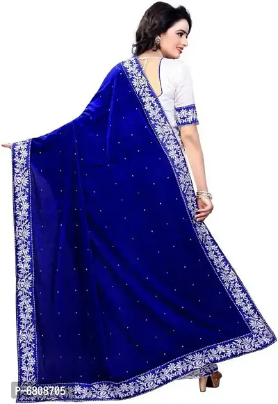 Blue Velvet Embellished Sarees For Women-thumb2