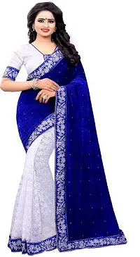 Blue Velvet Embellished Sarees For Women-thumb2