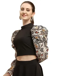 Paralians Casual Puff Sleeves Printed Women Black Top-thumb1